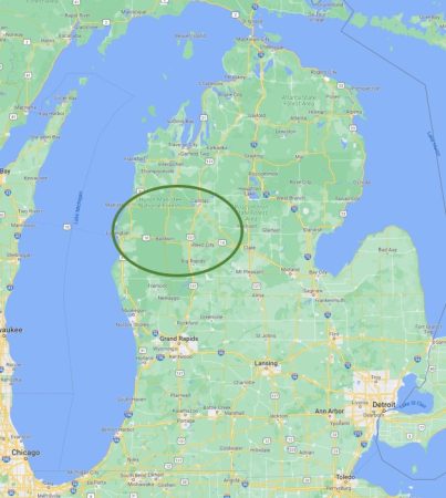 Northwest Michigan Mitten Map -with Location